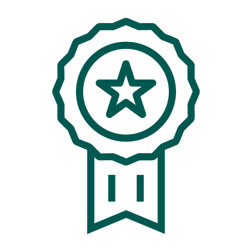 The image features an award ribbon icon with a star in the center and a wavy edge with two tails hanging down.